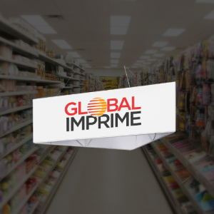 Enseigne Suspendue Triangulaire 3,06 × 1,07 m global imprime communication enseigne